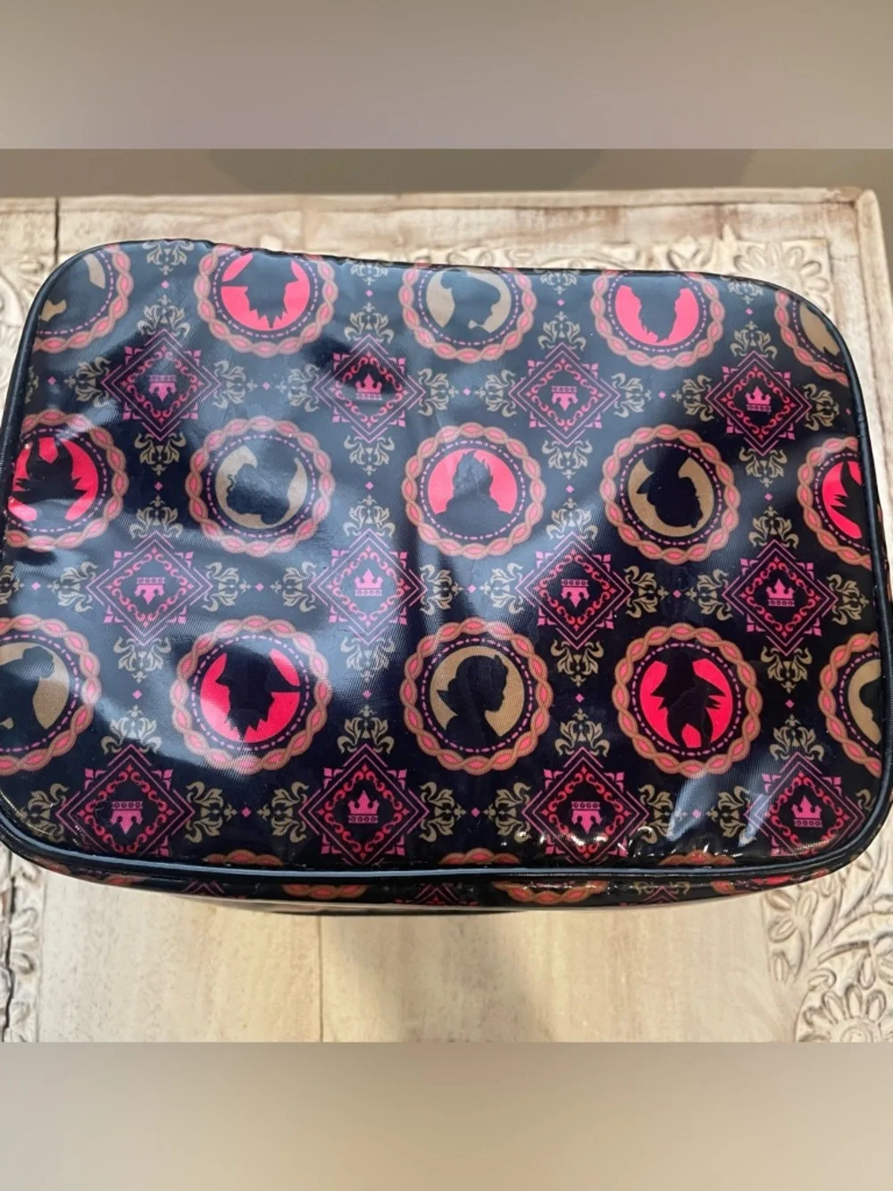 Disney Beautifully Disney black vinyl villains and princesses cosmetics case